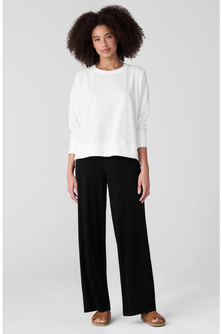 Crewneck Stretch Organic Cotton Knit Top, Alternate, color, WHITE