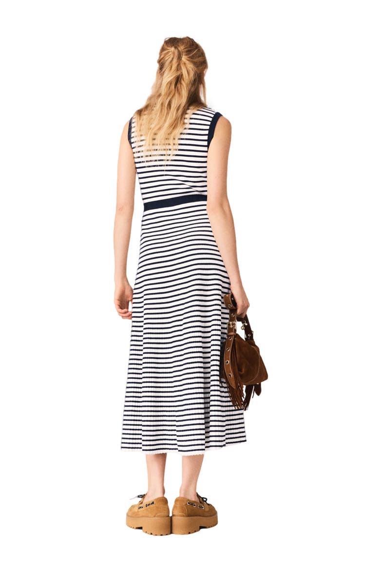 Breton stripe knit maxi dress, Alternate, color, Ecru/navy blue