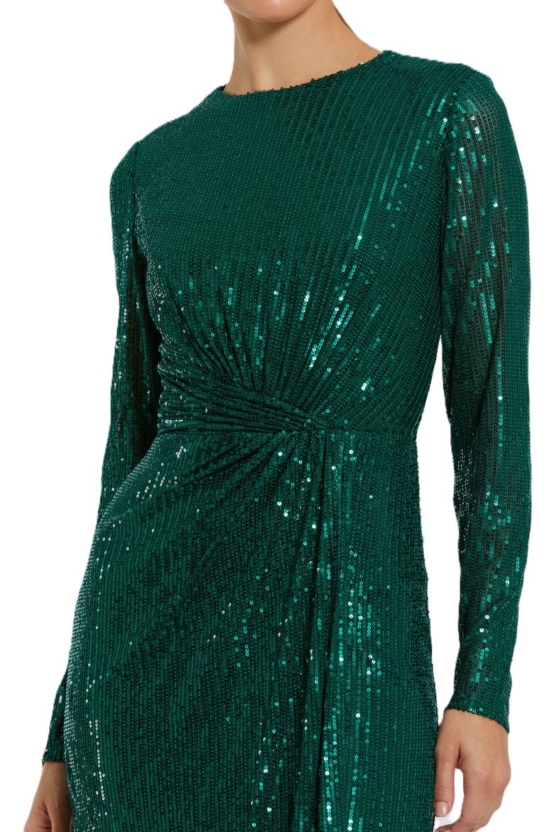 Sequin Long Sleeve High Neck Column Gown, Alternate, color, Emerald