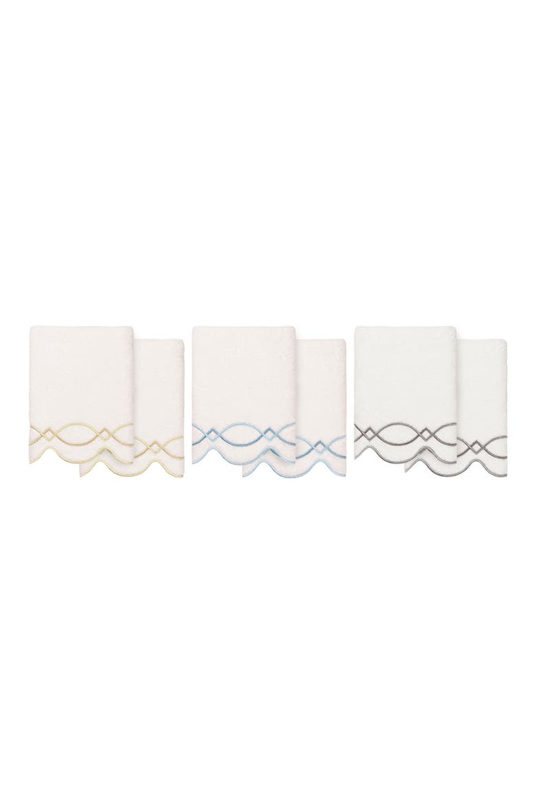 2-Piece Diamond Chain Embroidered Turkish Cotton Hand Towel Set, Alternate, color, WHITE/ GRAY