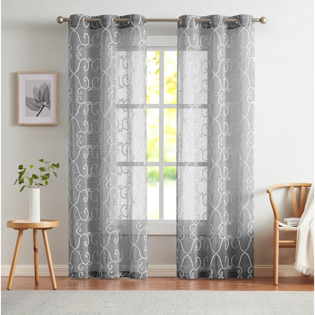 Dainty Home Set Of 2 Embroidered Sheer Curtain Panels In Gray