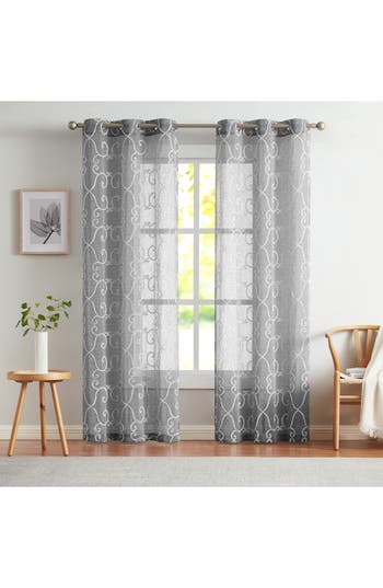Dainty Home Set Of 2 Embroidered Sheer Curtain Panels In Gray