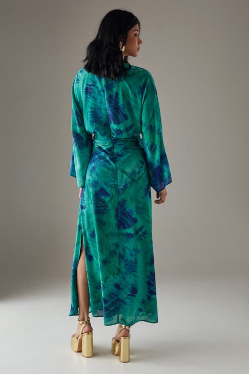 Warehouse Chiffon Wrap Knot Front Maxi Dress In Green