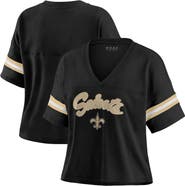 WEAR by Erin Andrews Women's WEAR by Erin Andrews Black New Orleans Saints Plus Size Color Block Boxy V-Neck T-Shirt