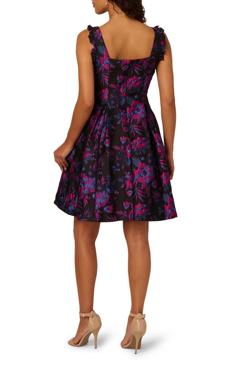 Adrianna Papell Floral Ruffle Jacquard Cocktail Dress, Alternate, color, Black/ Pink Multi
