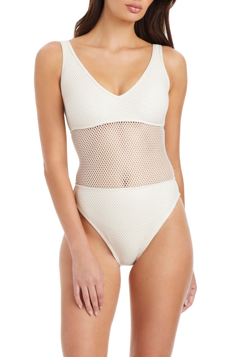Net Metallic One-Piece Swimsuit, Main, color, WHITE GOLD