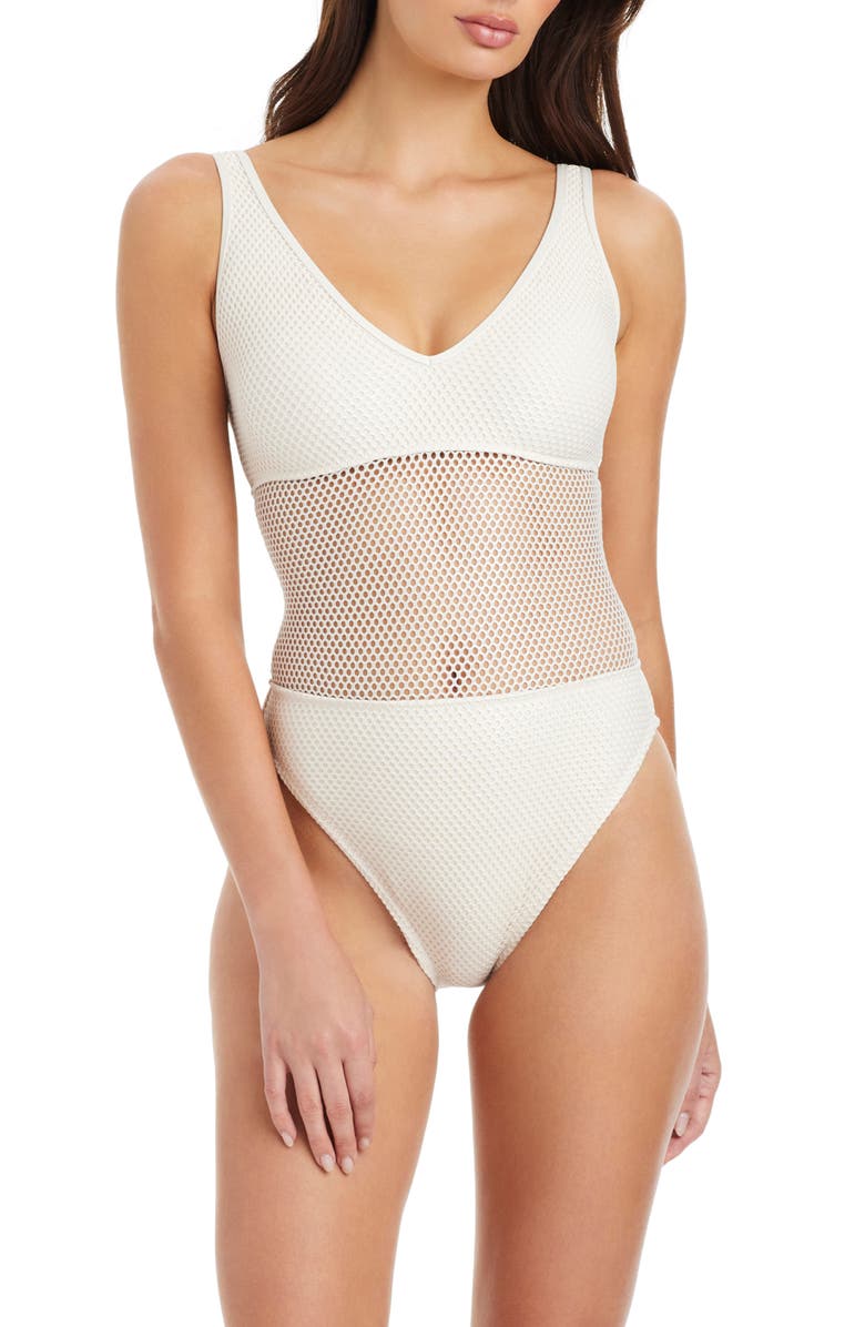Sanctuary Net Metallic One-Piece Swimsuit, Main, color, White Gold