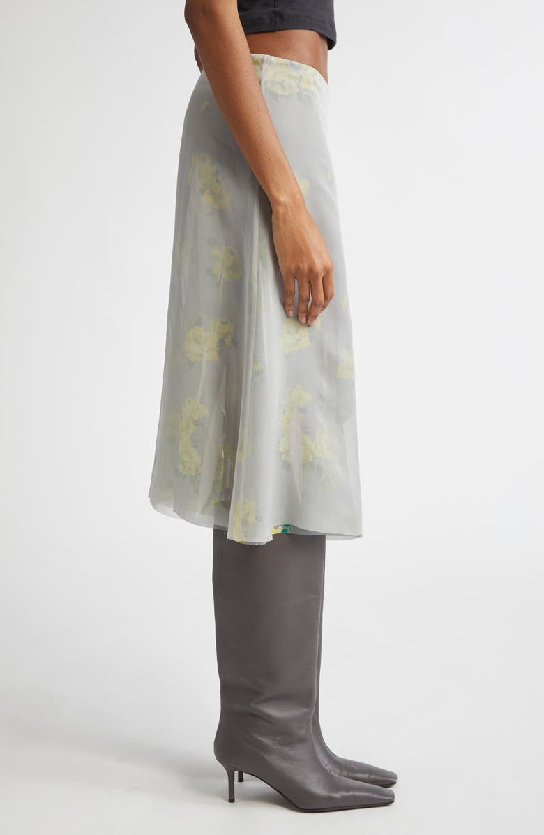 Acne Studios Iranee Floral Georgette Skirt, Alternate, color, Yellow/ Grey