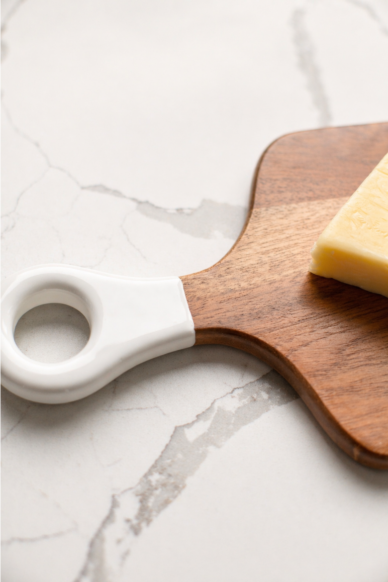 Wood + White Collection Acacia Wood Rectangle Charcuterie Board, Alternate, color, white, brown