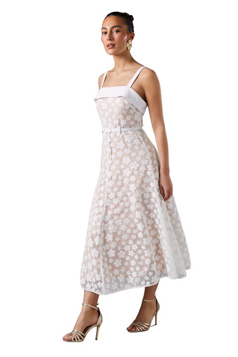 Mesh Sequin Belted Midi Dress