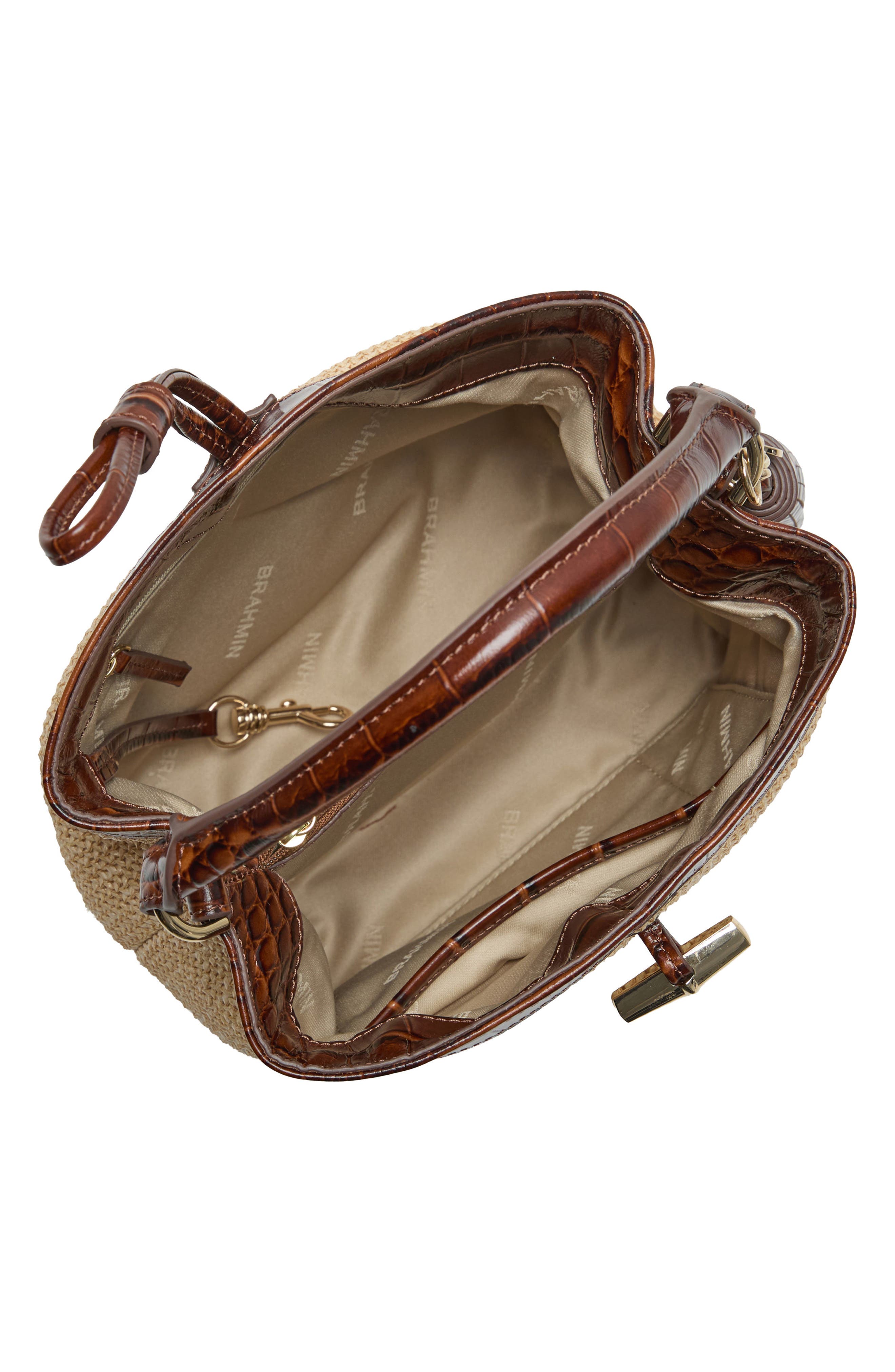 Brahmin Mini Amelia Embossed Leather Top Handle Bucket Bag, Alternate, color, Pecan