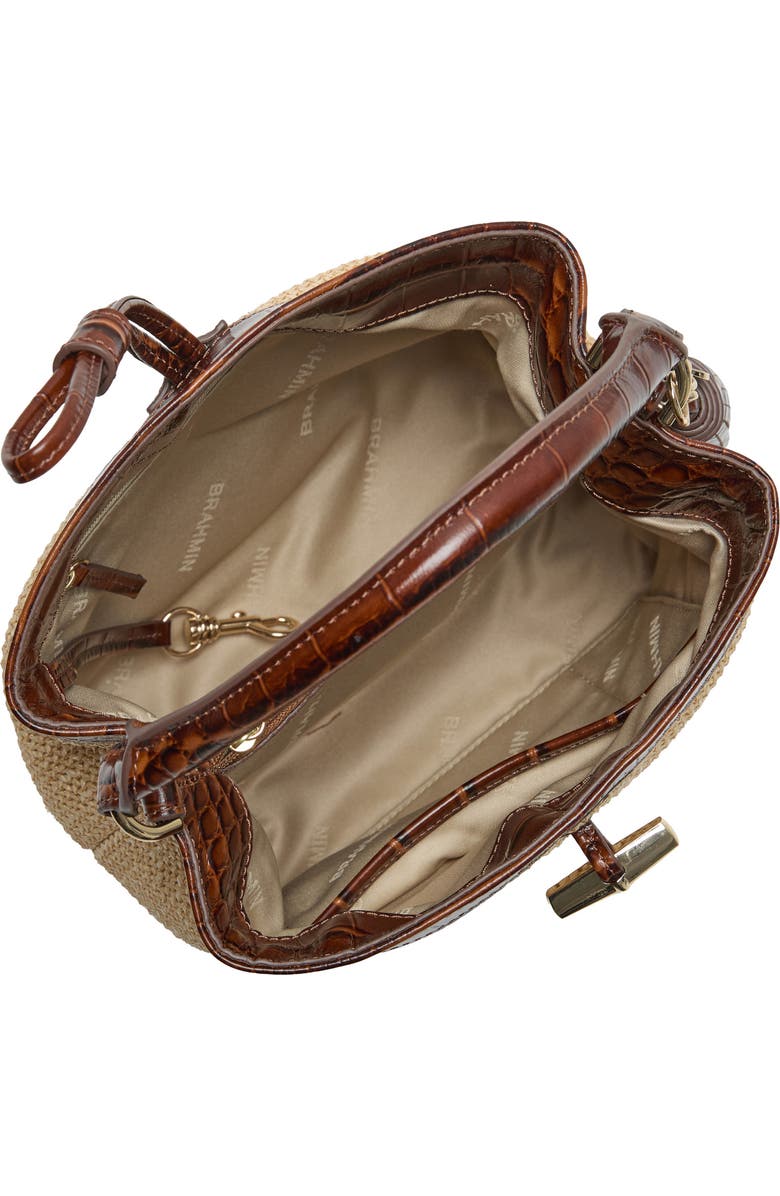 Brahmin Mini Amelia Embossed Leather Top Handle Bucket Bag, Alternate, color, Pecan
