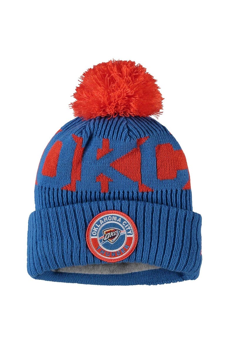 Youth New Era Blue Oklahoma City Thunder Sport Cuffed Knit Hat with Pom, Main, color, Blue