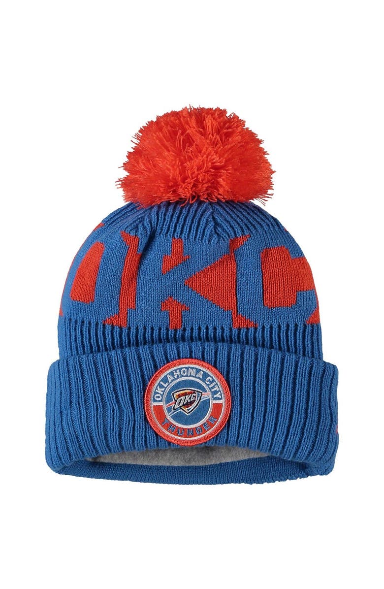 New Era Youth New Era Blue Oklahoma City Thunder Sport Cuffed Knit Hat with Pom, Main, color,