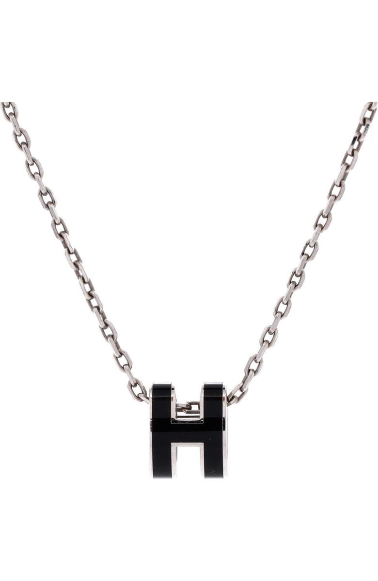Pre-Owned Hermes Pop H Pendant Chain Necklace Metal and Enamel Mini, Main, color, Black