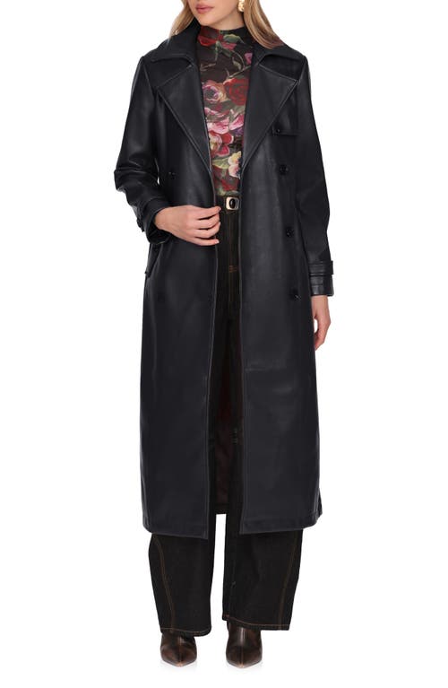 Avec Les Filles Double Breasted Faux Leather Trench Coat In Black