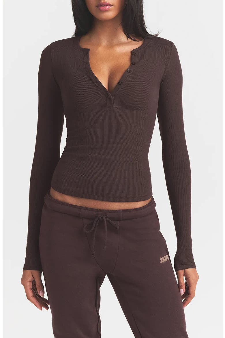 Cotton Rib Scoop Neck Henley, Main, color, ESPRESSO