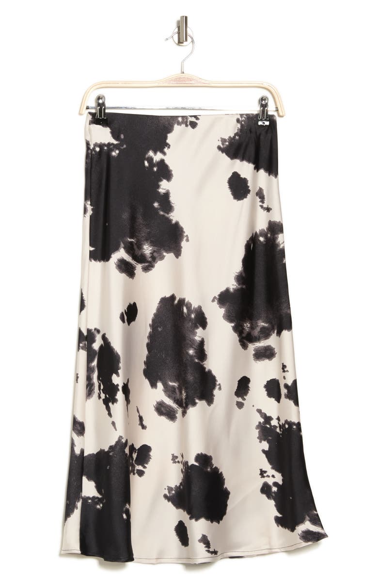 Satin Cow Print Midi Skirt