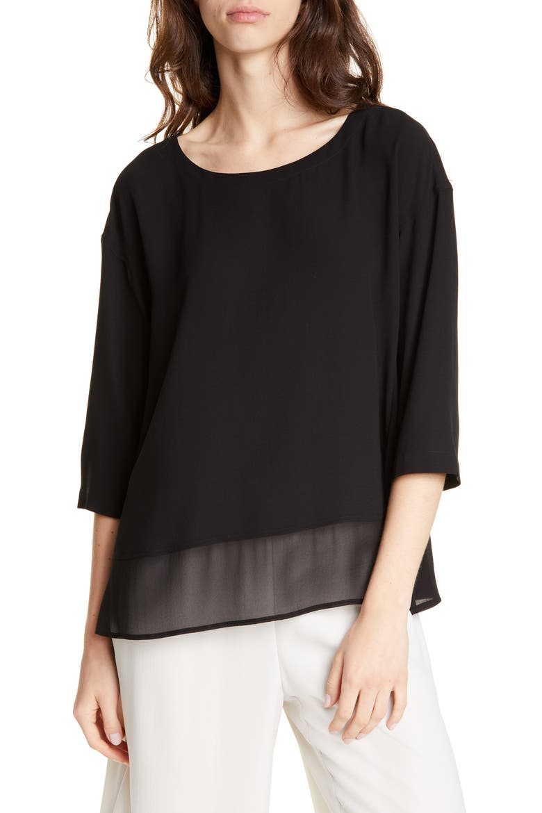 Chiffon Hem Silk Top, Main, color, BLACK