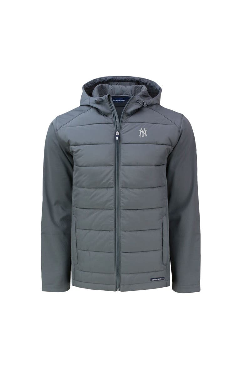 Cutter & Buck Men's Cutter & Buck Gray New York Yankees Evoke Hybrid Eco Softshell Recycled Full-Zip Hoodie, Alternate, color, Gray