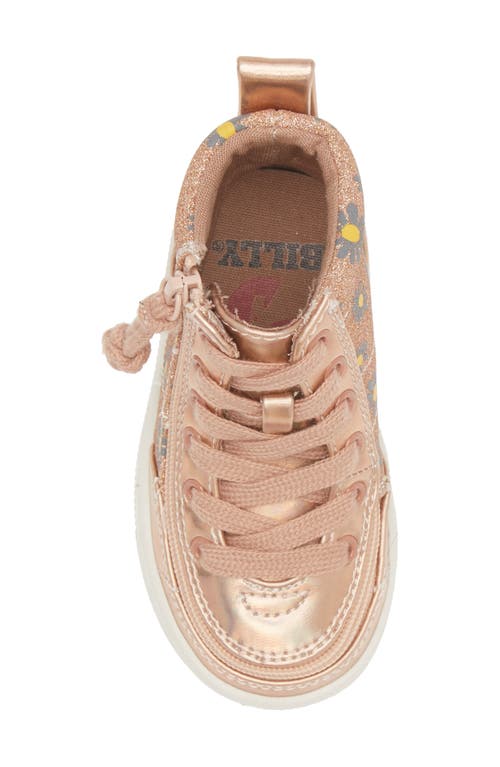 Billy Footwear Kids' Classic Glitter High Top Sneaker In Rose Gold Daisy