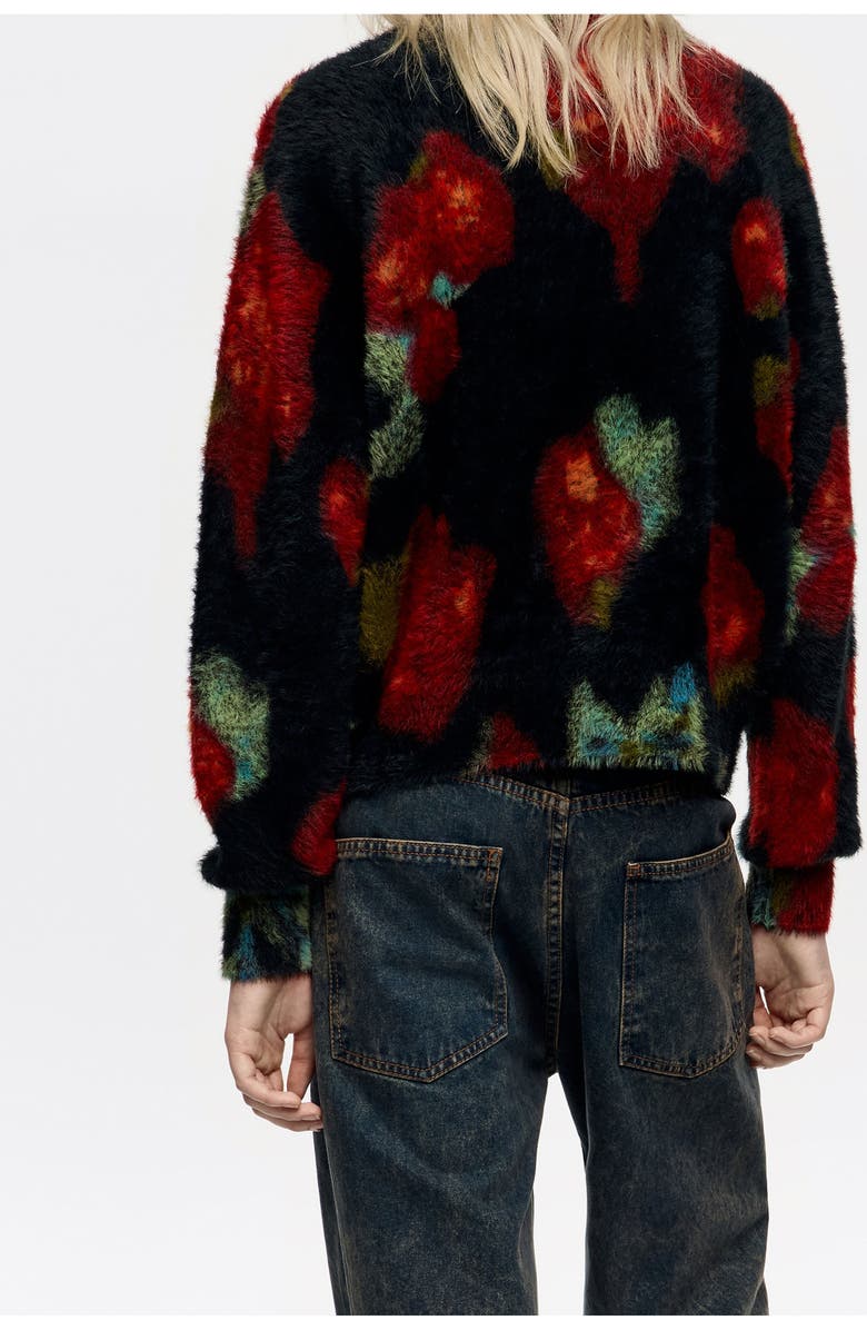 Bimba y Lola Ribbon Roses Fur Balloon Sweater, Alternate, color, Ribbon Roses Black