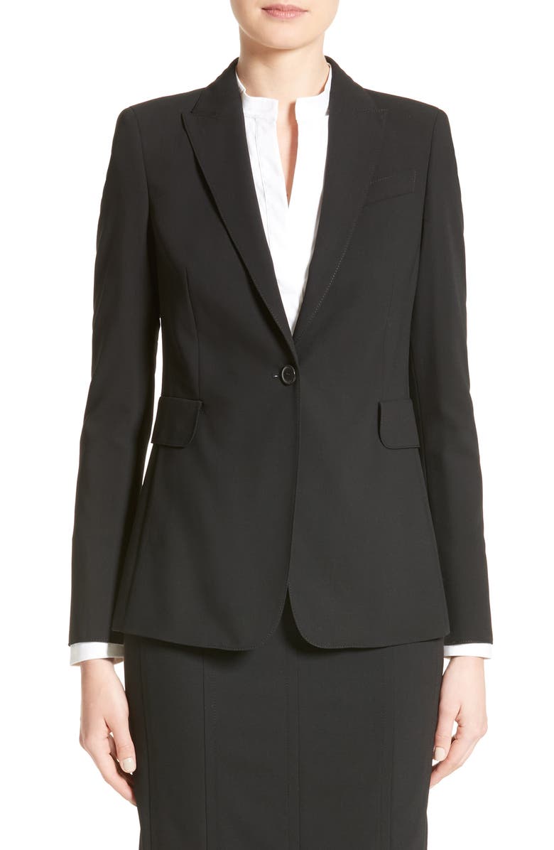 Akris punto Long One-Button Jacket, Main, color, Black