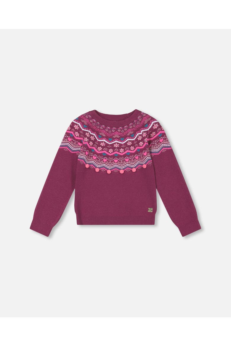 Girl's Fairisle Sweater Burgundy, Main, color, Amaranth