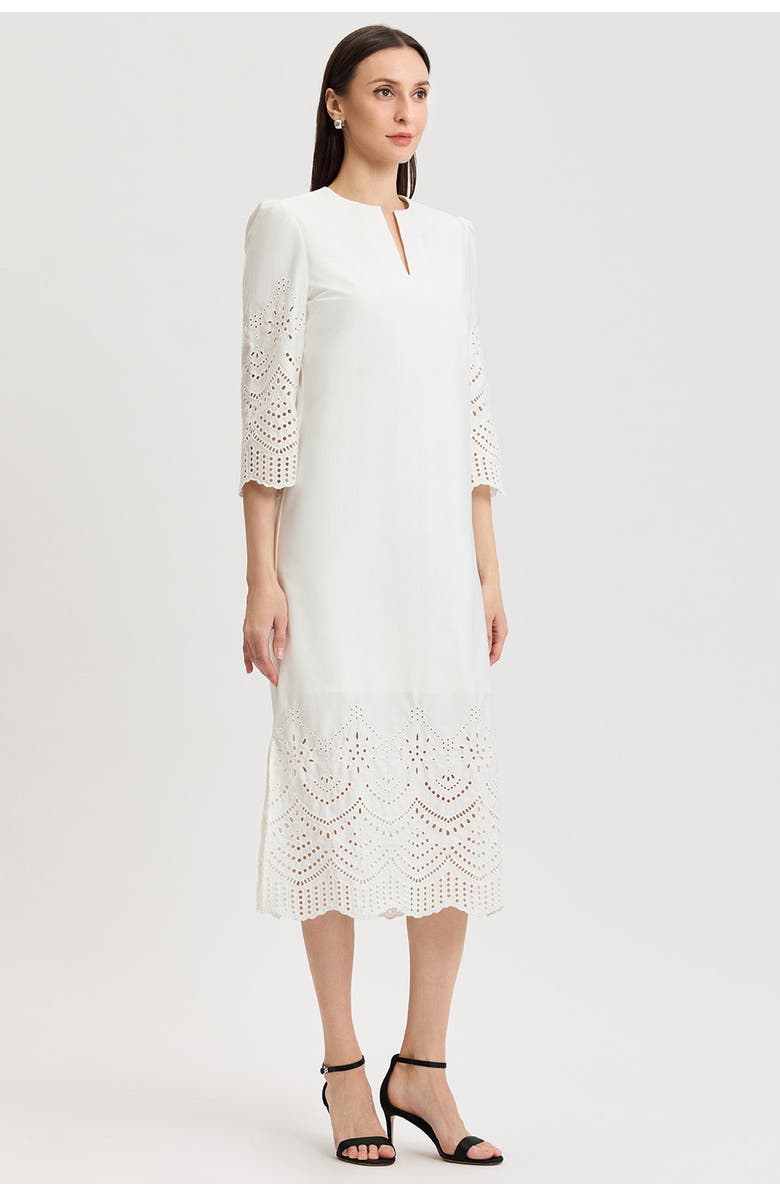 Ming Wang Lined Eyelet Straight Cotton Maxi Dress, Alternate, color, White