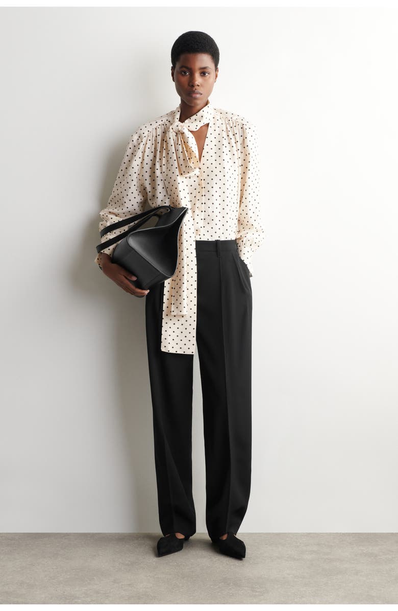 COS Scarf-Detail Polka-Dot Shirt, Alternate, color, Ivory / Black / Polka Dot