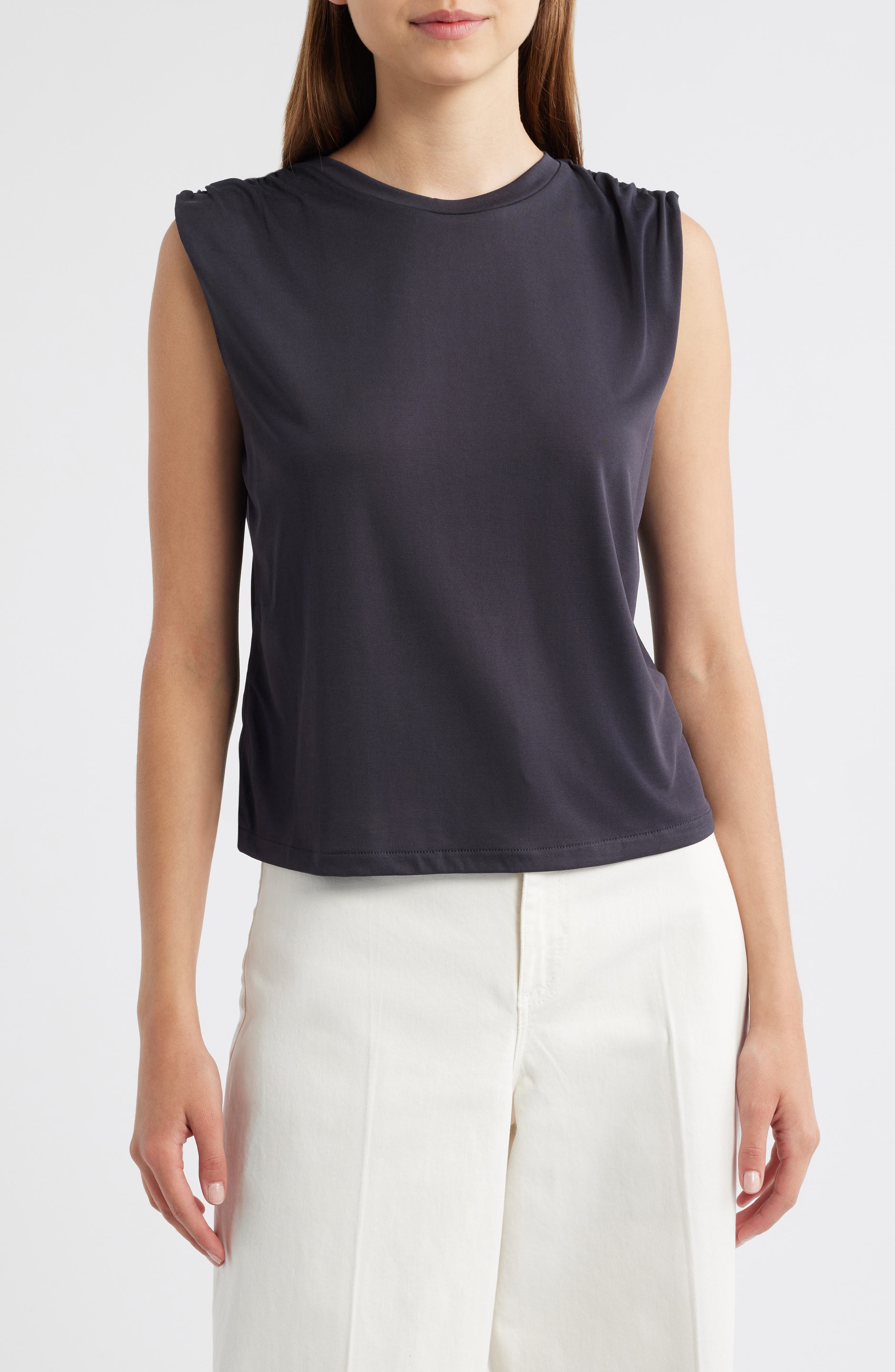 MANGO Kiwi Gathered Shoulder Sleeveless T-Shirt