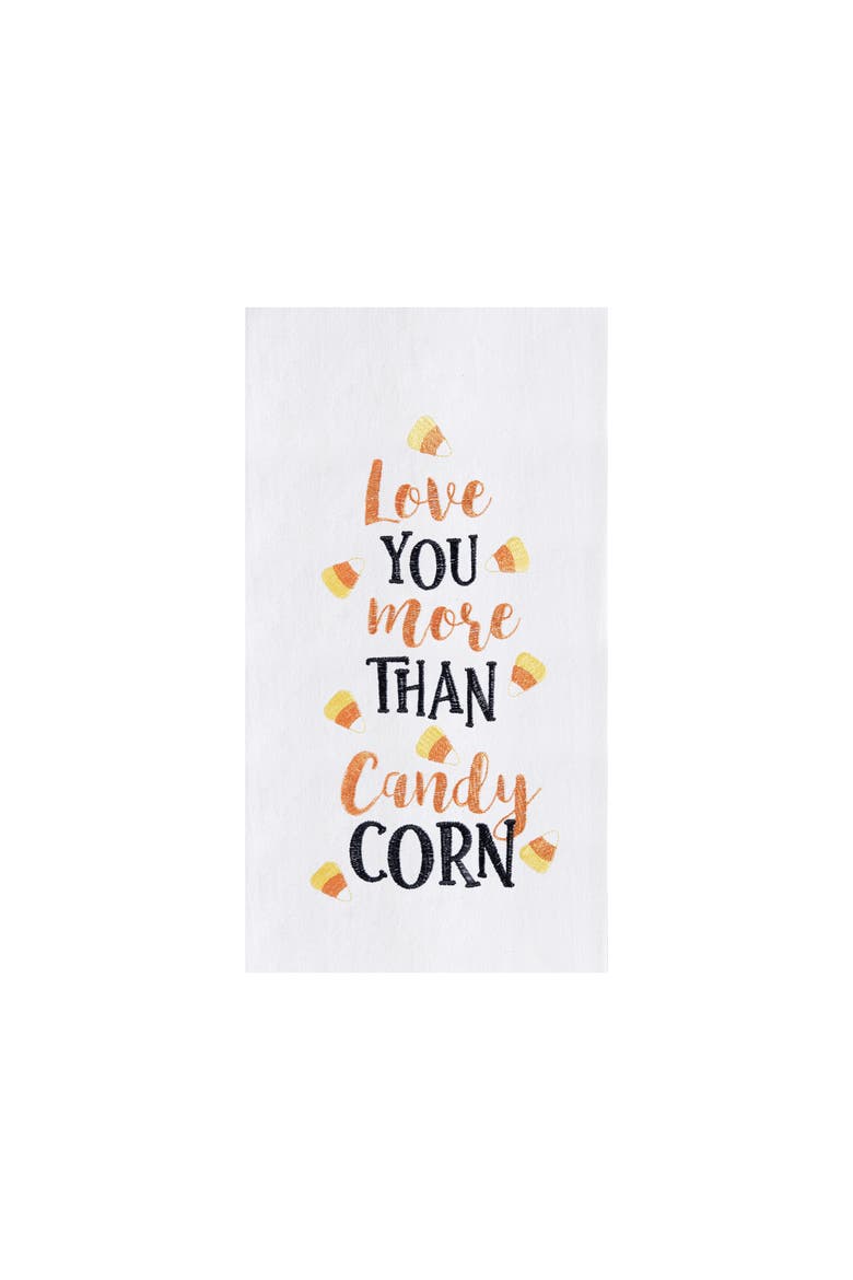 Love You More Than Candy Corn Cotton Embroidered Halloween Flour Sack Kitchen Towel, Main, color, Orange