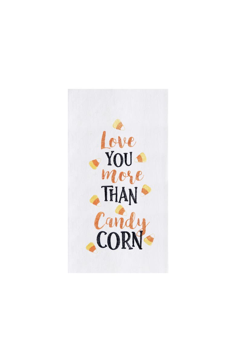C&F Home Love You More Than Candy Corn Cotton Embroidered Halloween Flour Sack Kitchen Towel, Main, color, Orange