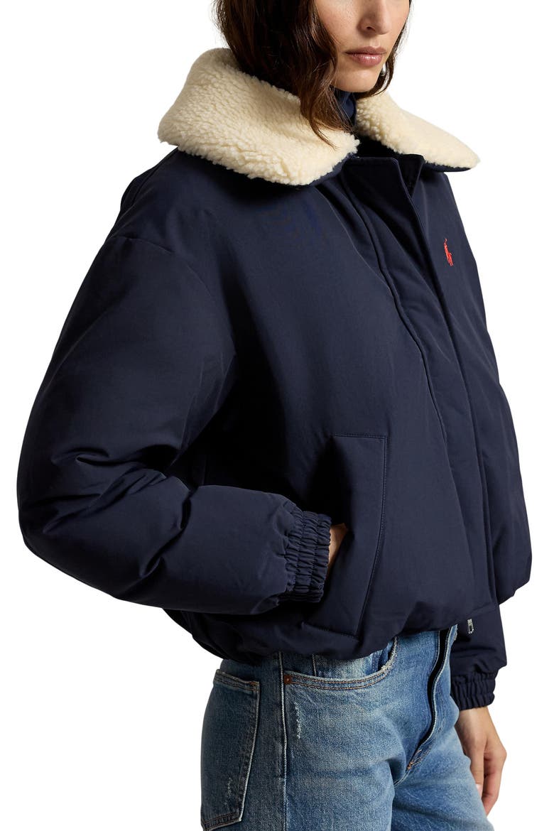 Matte Down Jacket with Faux Shearling Collar, Main, color, NAVY