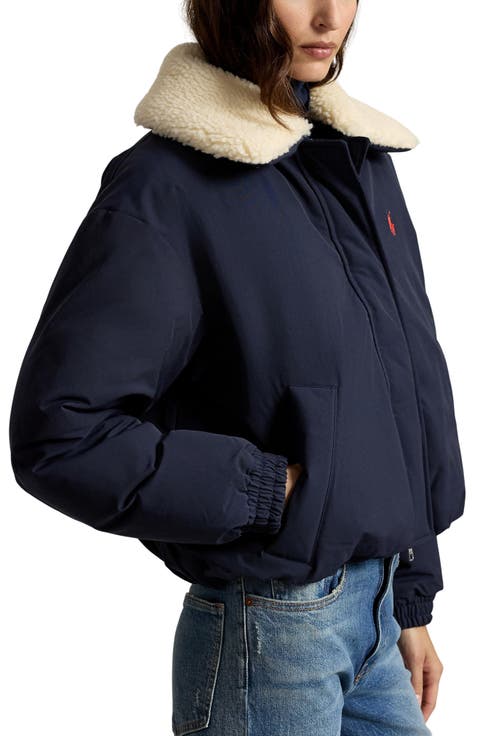 Matte Down Jacket with Faux Shearling Collar