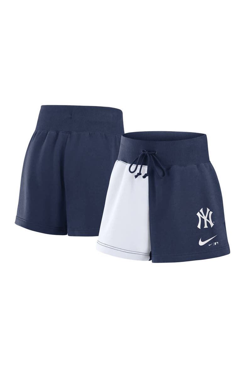 Women's Nike Navy/White New York Yankees Color-Block Phoenix Fleece Lounge Shorts, Alternate, color, Navy