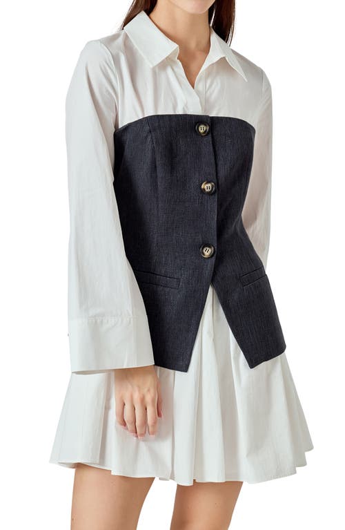 Endless Rose Mixed Media Long Sleeve Minidress In White