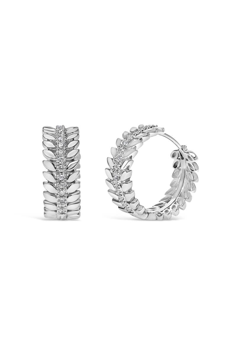 14K White Gold 1/4 Cttw Lab Grown Diamond Leafy Wreath Hoop Earrings, Main, color, White