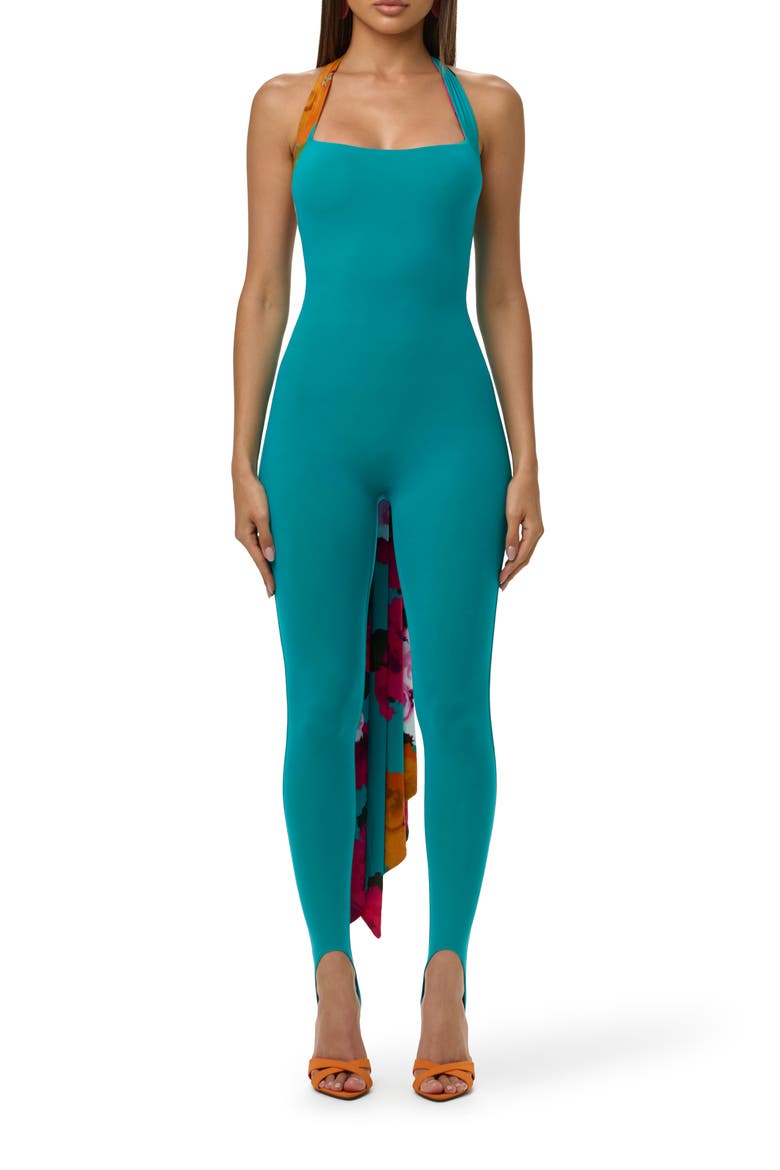 Chiffon Strap Stirrup Jumpsuit, Main, color, AQUA
