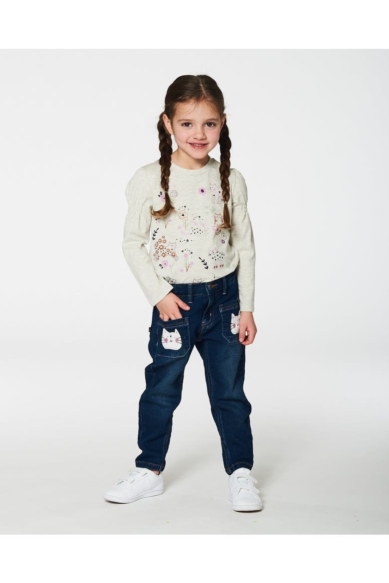 Girl's Printed T-Shirt Beige Mix Printed Cats, Alternate, color, Oatmeal