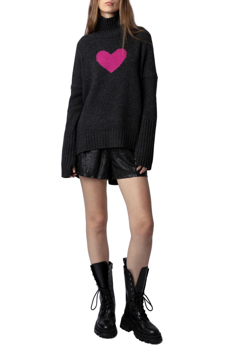 Zadig & Voltaire Alma We Heart Turtleneck Merino Wool Sweater, Alternate, color, 