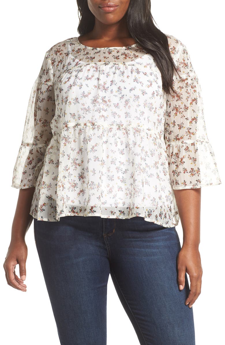 Vince Camuto Ditsy Manor Tiered Ruffle Blouse, Alternate, color,