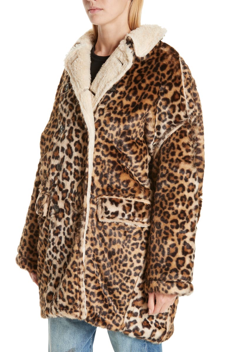 R13 Oversize Faux Leopard Hunting Coat, Alternate, color, 