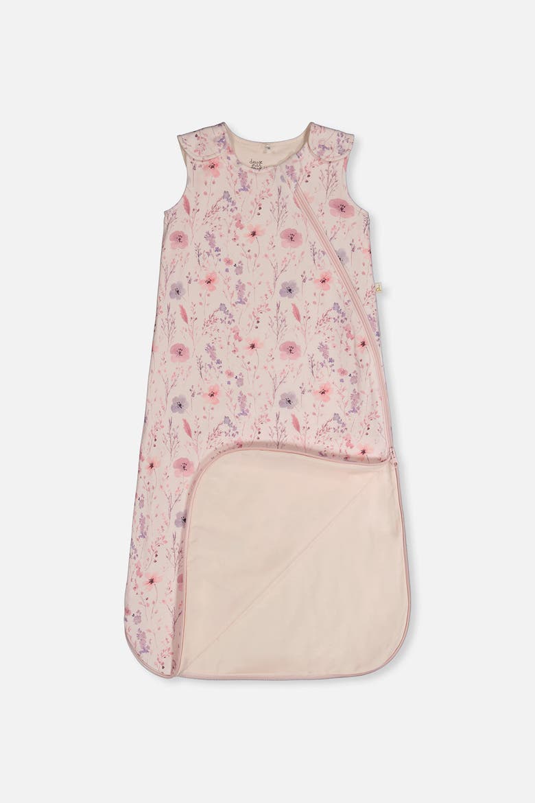 Organic Cotton Shoulder Snap Zipper Sleep Sack, Alternate, color, Pink Printed Flowers