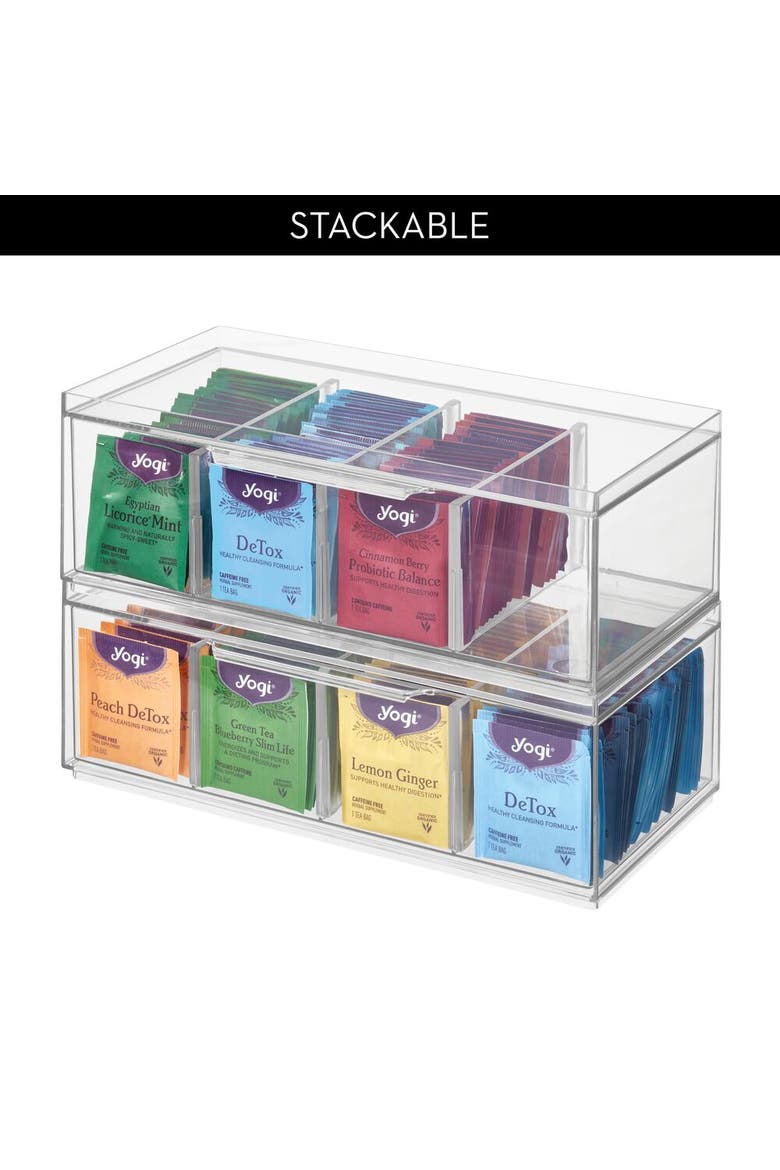 Set of 4 Stackable 4-Section Tea Storage Drawers - Clear, Alternate, color, Clear