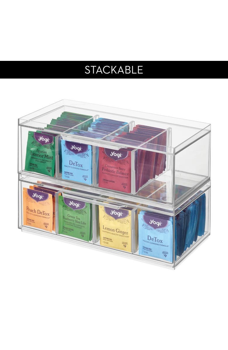 iDesign Set of 4 Stackable 4-Section Tea Storage Drawers - Clear, Alternate, color, Clear