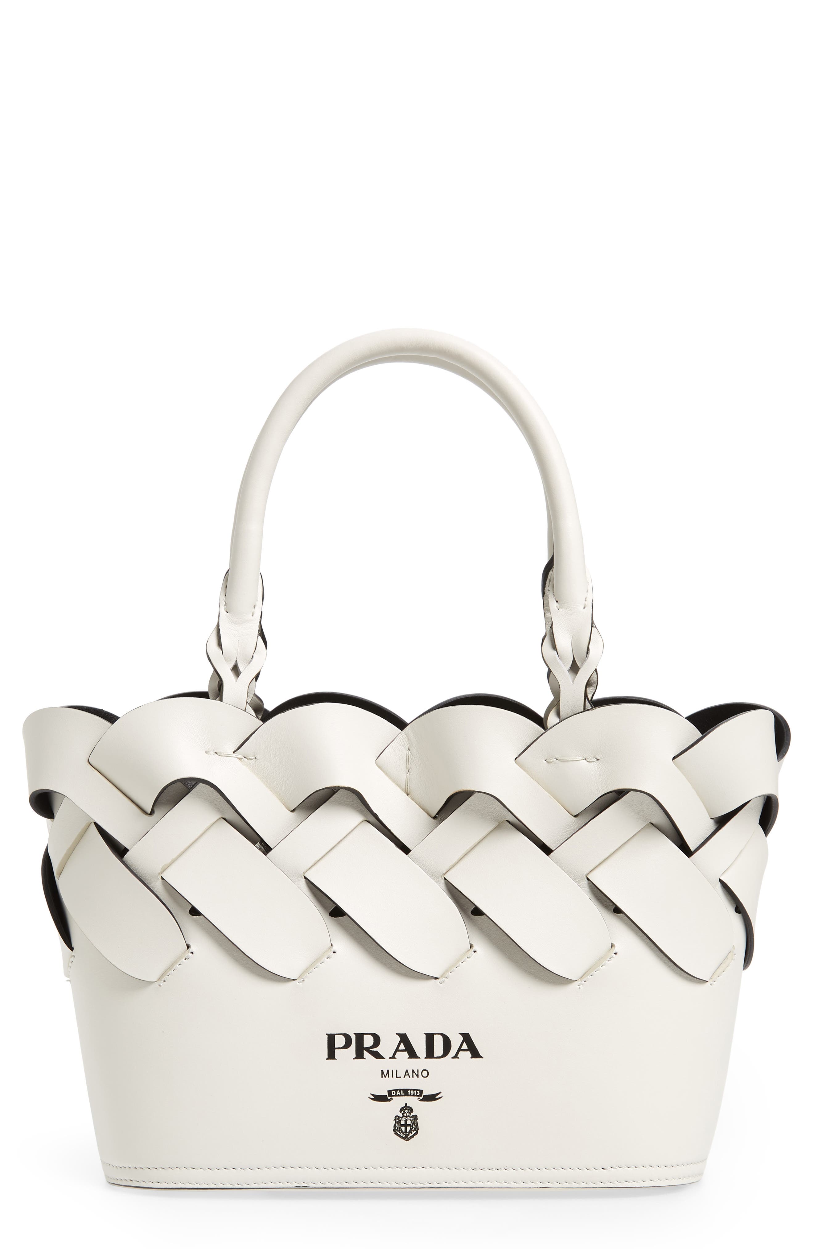 Prada Intreccio Vitello Small Bucket Bag, Main, color, 