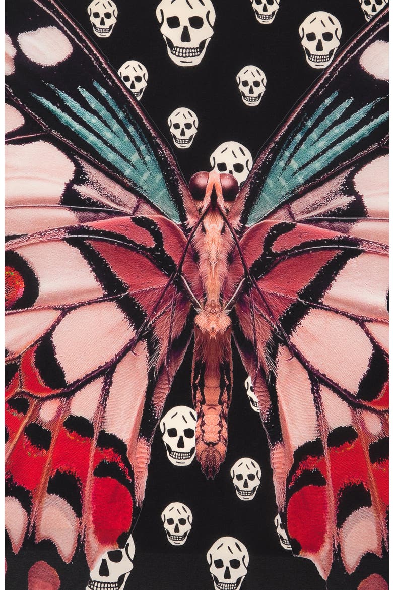 Alexander McQueen Giant Butterfly Skull Border Print Silk Scarf, Alternate, color, BLACK PINK