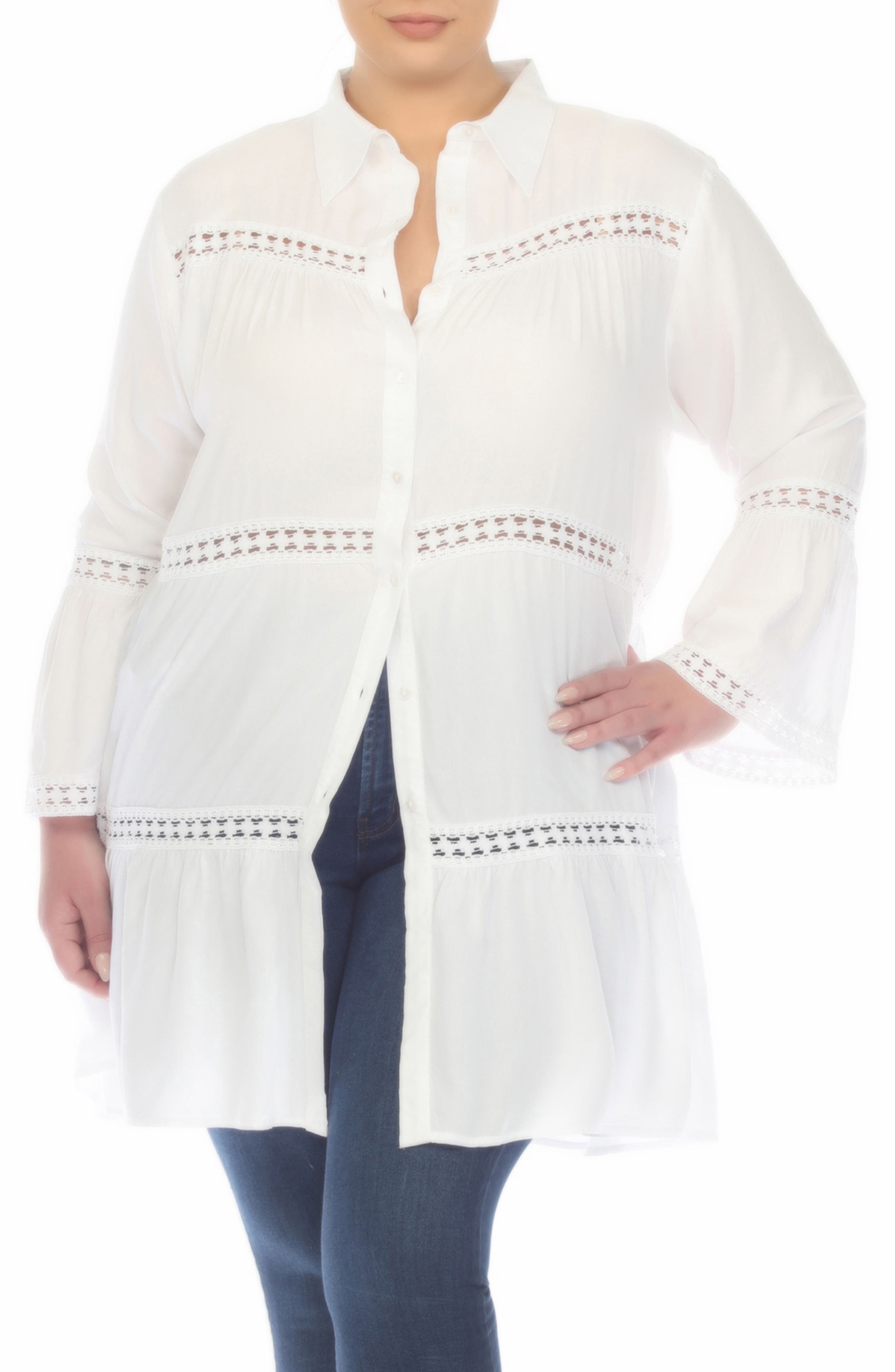 BOHO ME Lace Inset Long Sleeve Cover-Up Shirtdress