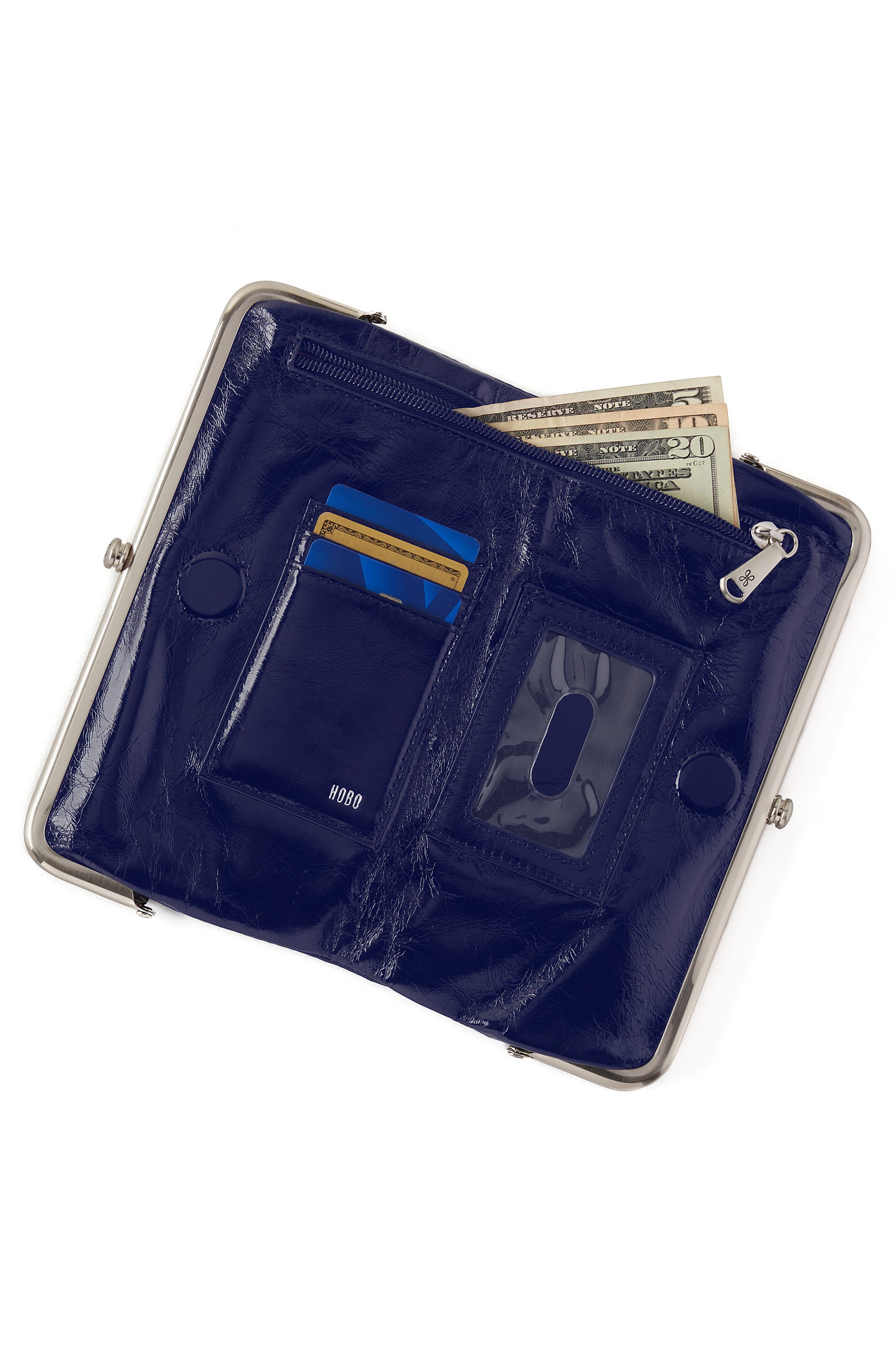 HOBO Lauren Leather Double Frame Clutch, Alternate, color, Winter Violet